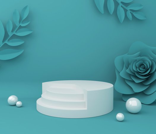 Premium Photo | Display for cosmetic product presentation. empty showcase, 3d flower paper illustration rendering.
