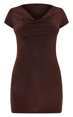 Chocolate Slinky Cowl Cap Sleeve Backless Bodycon Dress | PrettyLittleThing USA