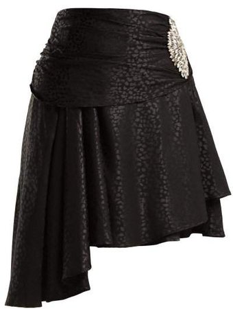 Crystal Embellished Leopard Jacquard Skirt - Womens - Black