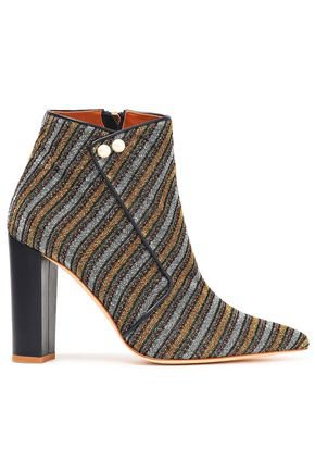 Lada faux pearl-embellished striped metallic knitted ankle boots | MALONE SOULIERS | Sale up to 70% off | THE OUTNET