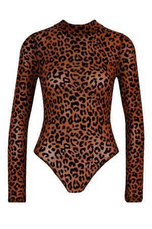 Leopard Mesh Turtle Neck Bodysuit | Boohoo