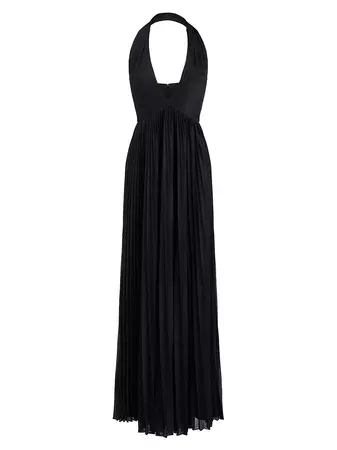 Halston Tiffany Pleated Black Shimmer Halter Gown