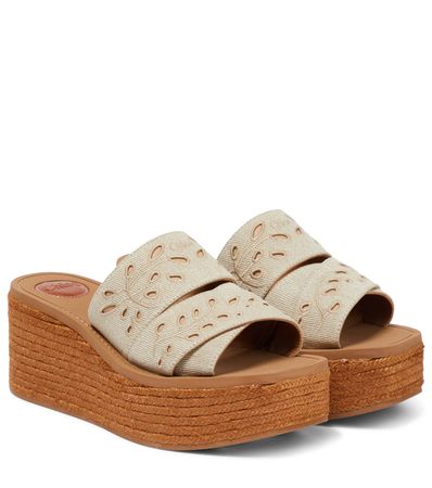 Chloé Woody broderie anglaise wedge espadrilles