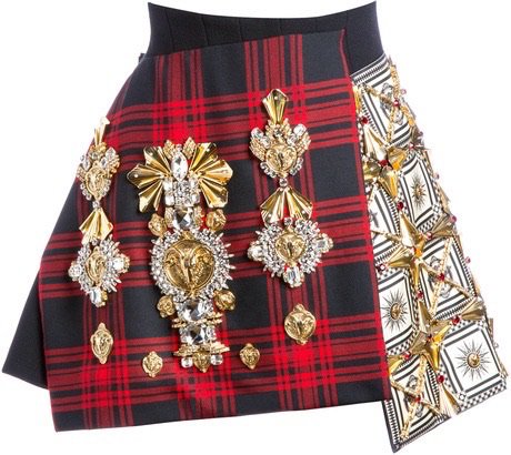 Fausto Embellished Tartan Crepe Skirt
