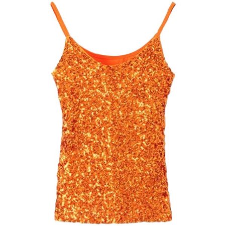 Orange Slimming Ladies Sleeveless Strap Sequined Camisole Top