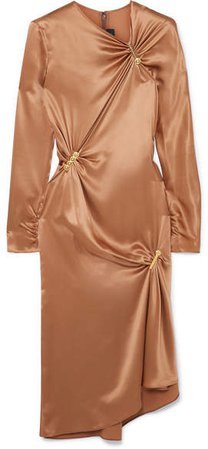Embellished Draped Silk-satin Midi Dress - Brown