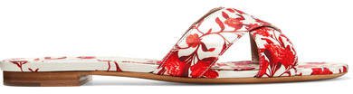 Johanna Ortiz Lassie Floral-print Satin-twill Slides - Red