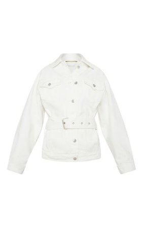 White Buckle Waist Denim Jacket | PrettyLittleThing