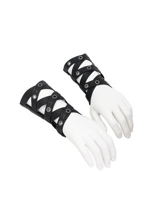 Metal Buttonhole Decoration Cross Straps Punk Fine-Stranded Cortex Black Gloves - Magic Wardrobes