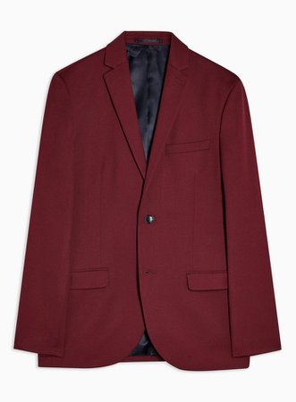 Burgundy Single Breasted Skinny Fit Suit Blazer With Notch Lapels | Topman