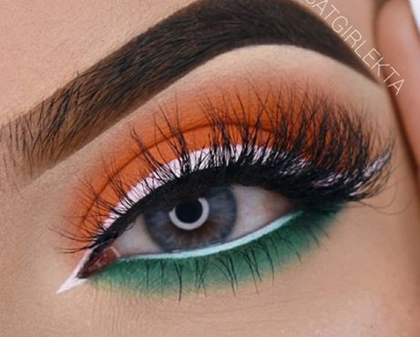 Orange / White / Green Eye Makeup