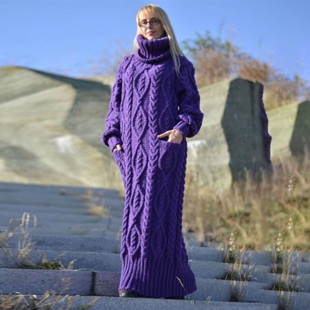 Women Fashion Long Sleeve Turtleneck Knitted Sweater Winter Warm Flower Crochet Pullover Sweater Dress | Wish