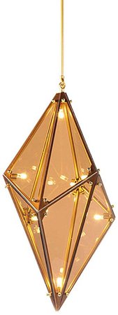 ADSIKOOJF Nordic Diamond Shaped Pendant Light,16-lights Retro Creative Glass Ceiling Light Fixture For Hallway Bar Black + Smoked glass- 30x15inch-Gold And Brown Glass 75x37cm(30x15inch) : Amazon.co.uk: Lighting