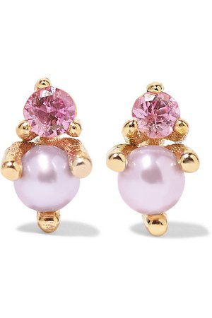 SARAH & SEBASTIAN | Petite gold, sapphire and pearl earrings | NET-A-PORTER.COM