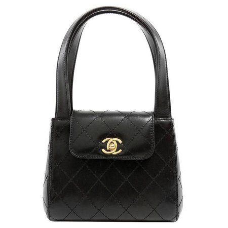 Chanel Black Topstitched Leather Mini Satchel Handbag