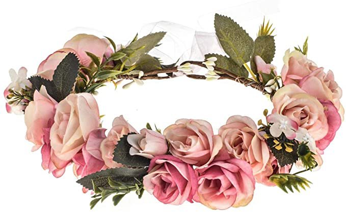 Amazon.com: Vividsun Adjustable Flower Crown Floral Headpiece Floral Crown Wedding Festivals Photo Props (baby pink) : Clothing, Shoes & Jewelry