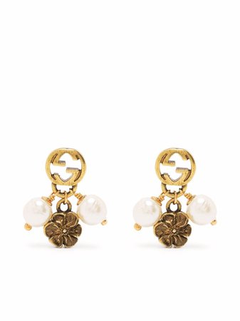 Gucci Interlocking G flower pearl earrings - FARFETCH