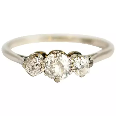 Edwardian 18 Carat Gold and Platinum Diamond Three-Stone Ring For Sale at 1stDibs | platinum diamond gold stone, edwardian three stone diamond ring