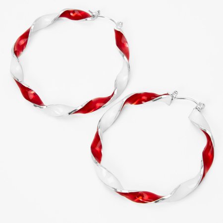 Christmas Silver Candy Cane Twist Hoop Earrings | Claire's US