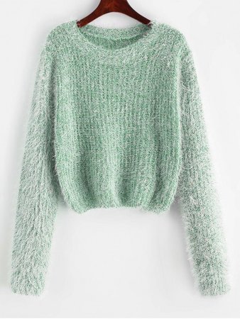 [33% OFF] [HOT] 2019 Pullover Fuzzy Heathered Sweater In LIGHT SEA GREEN | ZAFUL Europe green