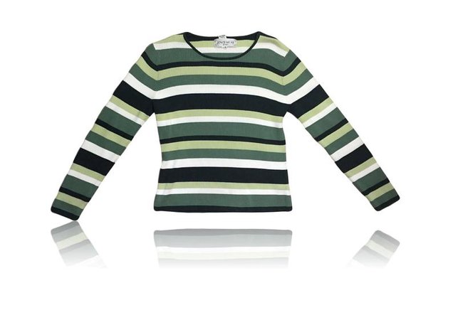 90s Striped Long Sleeve Top Green Black White Stripes // Size | Etsy