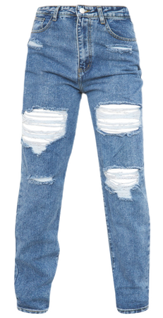 PLT- mid blue ripped mom jeans