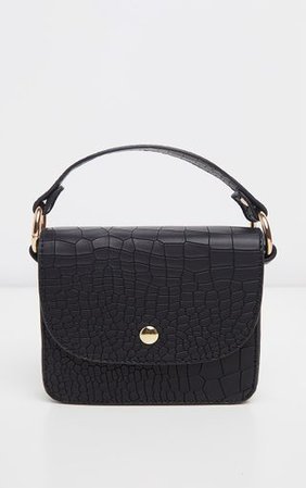 Black Croc Square Mini Bag | Accessories | PrettyLittleThing