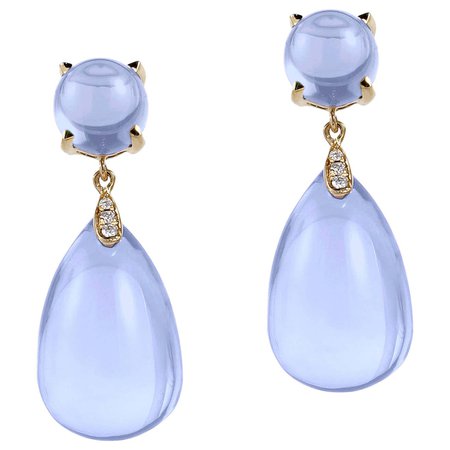 Goshwara Drop and Cabochon Blue Chalcedony With Diamond Earrings