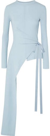 Draped Asymmetric Stretch-cotton Jersey Wrap Top - Sky blue