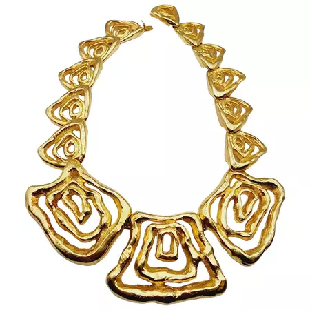 Vintage Matte Gold Heavy MCM Abstract 80s Statement Collar Necklace