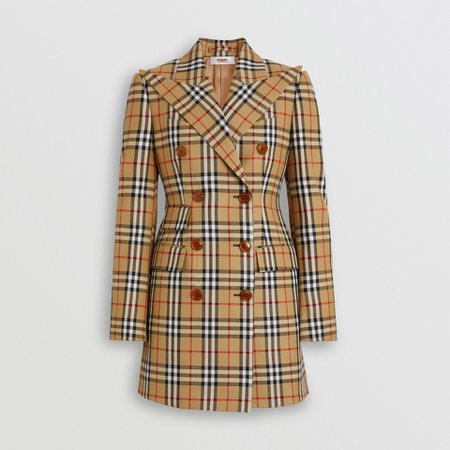 Vintage Check Wool Double-breasted Jacket