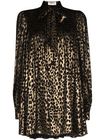Saint Laurent leopard-print metallic-sheen Dress - Farfetch