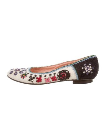 L'Autre Chose Embroidered Wool Flats - Shoes - WLX20132 | The RealReal