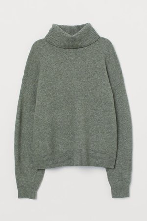 Knit Turtleneck Sweater - Dusky green melange - Ladies | H&M US