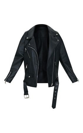 Black Oversized Faux Leather Zip Biker Jacket | PrettyLittleThing USA