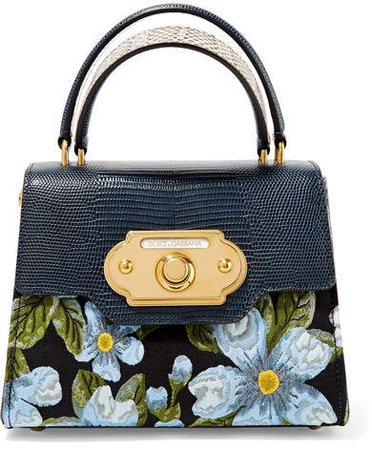 Welcome Small Jacquard And Watersnake Tote - Blue