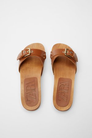 FLAT LEATHER SANDALS WITH WOODEN SOLE | ZARA United Kingdom