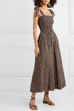 DÔEN | Jasmine shirred floral-print cotton-poplin maxi dress | NET-A-PORTER.COM