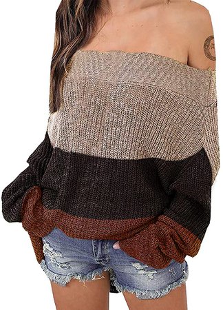 Exlura Women's Off Shoulder Sweater Batwing Sleeve Loose Oversized Pullover Knit Jumper - Purple, XS/S (0/2/4) at Amazon Women’s Clothing store