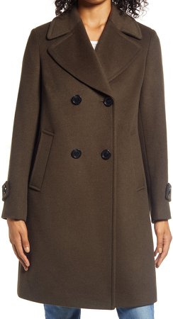 Double Breasted Wool Blend Twill Coat