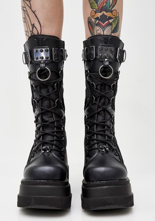 Demonia Platform Lace Up Black Boots – Dolls Kill