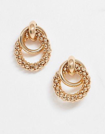 ASOS DESIGN earrings in linked sleek and textured circles in gold tone | ASOS