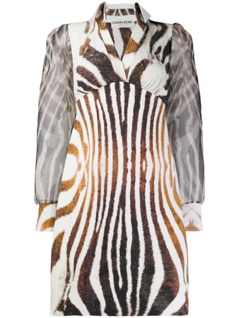 Le Petite Robe Di Chiara Boni Alithia zebra-print open-collar Mini Dress - Farfetch