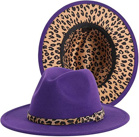 Amazon.com: Men & Women Two Tone Classic Wide Brim Fedora Hat with Belt (Purple) : Everything Else