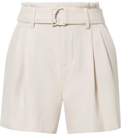 Belted Pleated Crepe Shorts - Off-white