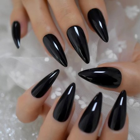 Glossy Black Stiletto Long Press on nails witchy goth alt | Etsy