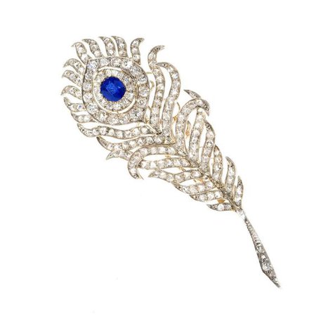 apphire Peacock Feather Brooch