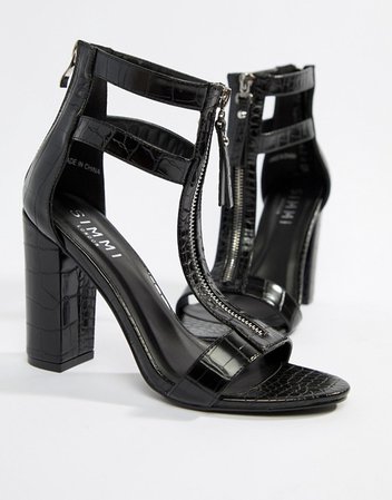 Simmi London zip up detail mock croc block heel sandals | ASOS