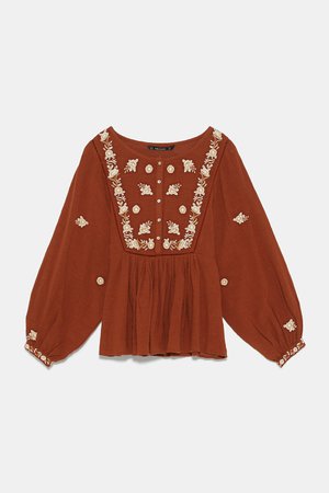 EMBROIDERED BLOUSE WITH BALLOON SLEEVES - View All-SHIRTS | BLOUSES-WOMAN | ZARA Canada