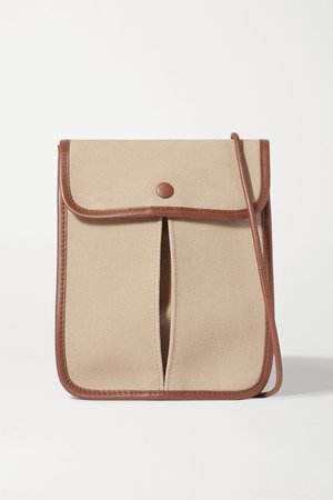 Beige + Space for Giants Terra leather-trimmed organic cotton canvas shoulder bag | HEREU | NET-A-PORTER